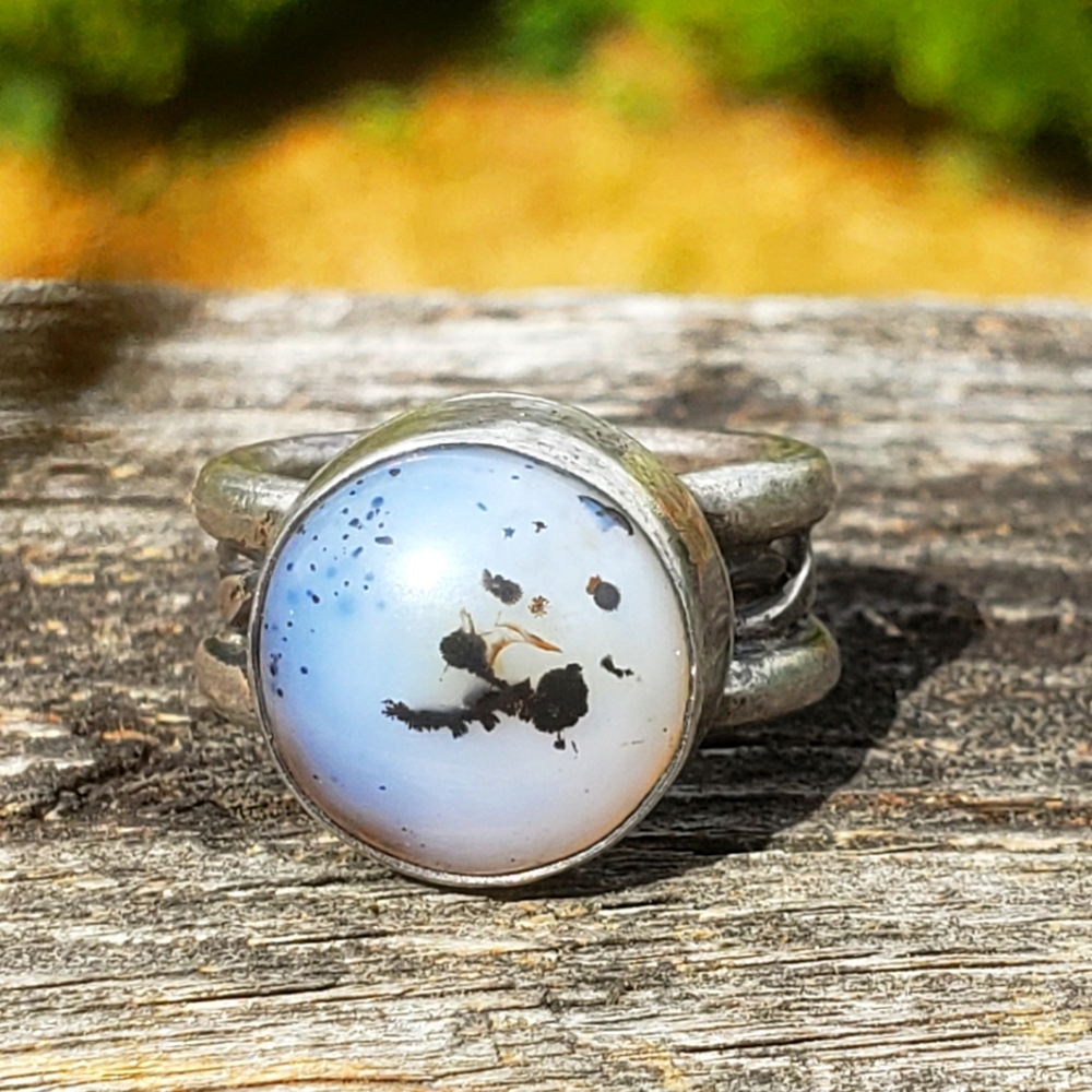 Vintage Sterling Silver Moss Agate Designer Artisan Handcrafted Ring Sz 6.5 11g